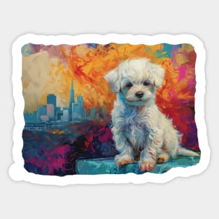 Maltese Puppy in San Francisco Sticker